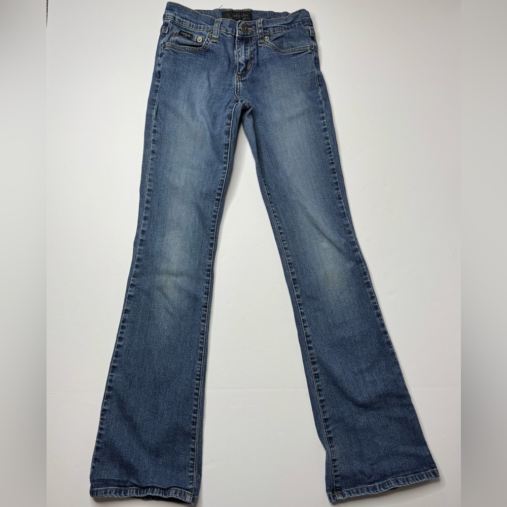Baby Phat Jeans Womens Size 1 Low Rise Flare Blue Denim Y2K Embroidered Logo - Picture 3 of 10